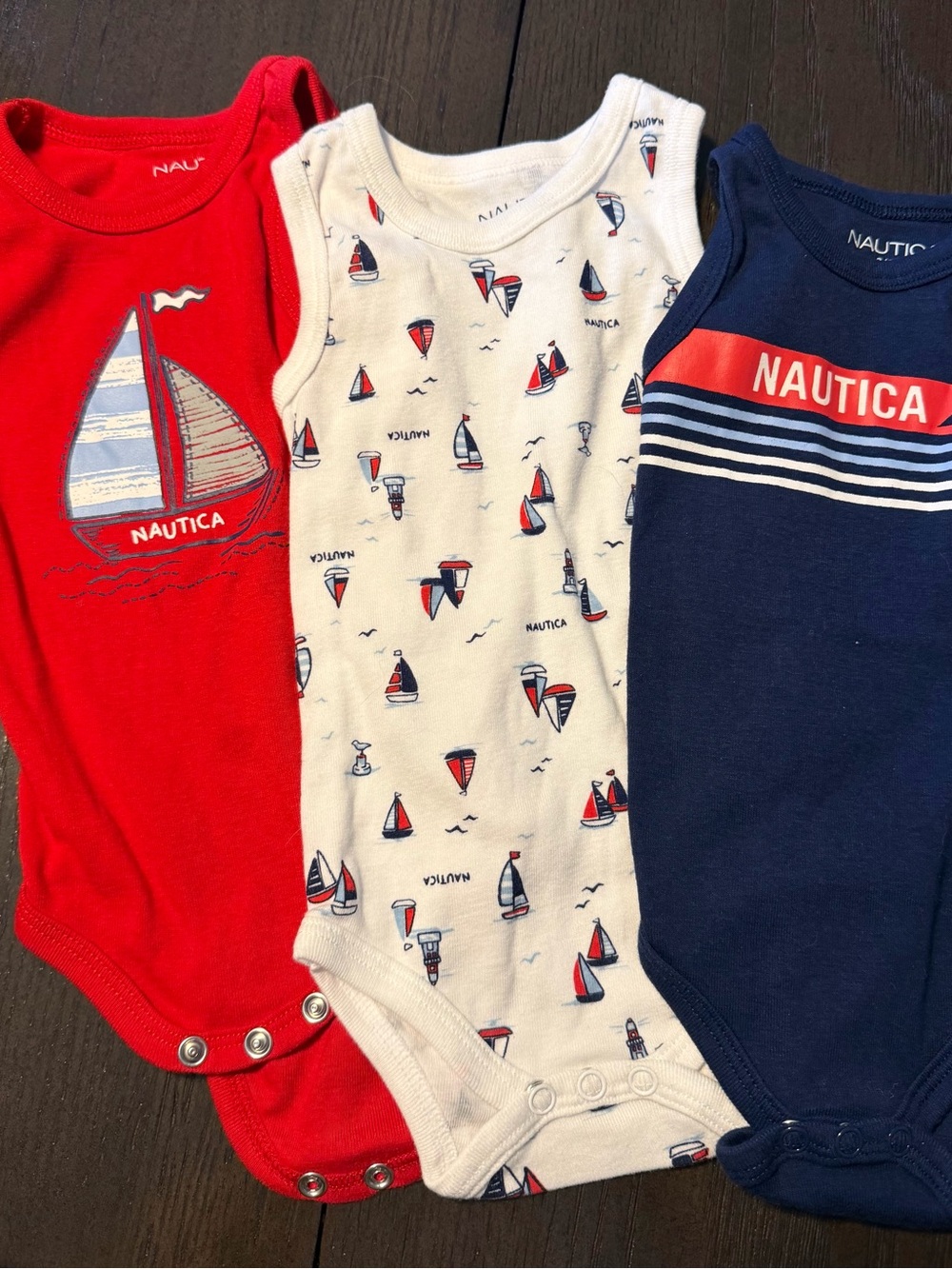 Nautica Red White Navy Sailboat Baby Boy Bodysuit Set